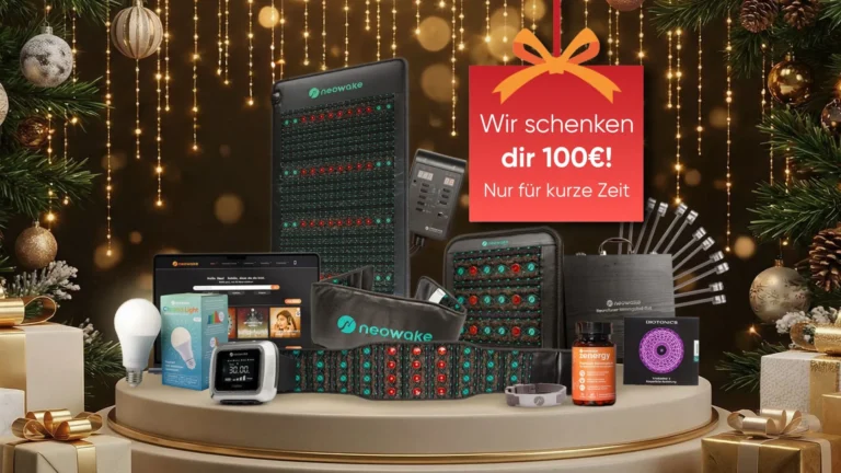 Wellness Geschenke bei neowake® – 100 € Rabatt auf ausgewählte Produkte wie Frequenzmatten, Chroma Light, NeuroTuner-Set, zenergy und mehr. Geschenkideen für ganzheitliches Wohlbefinden und mentale Entspannung.